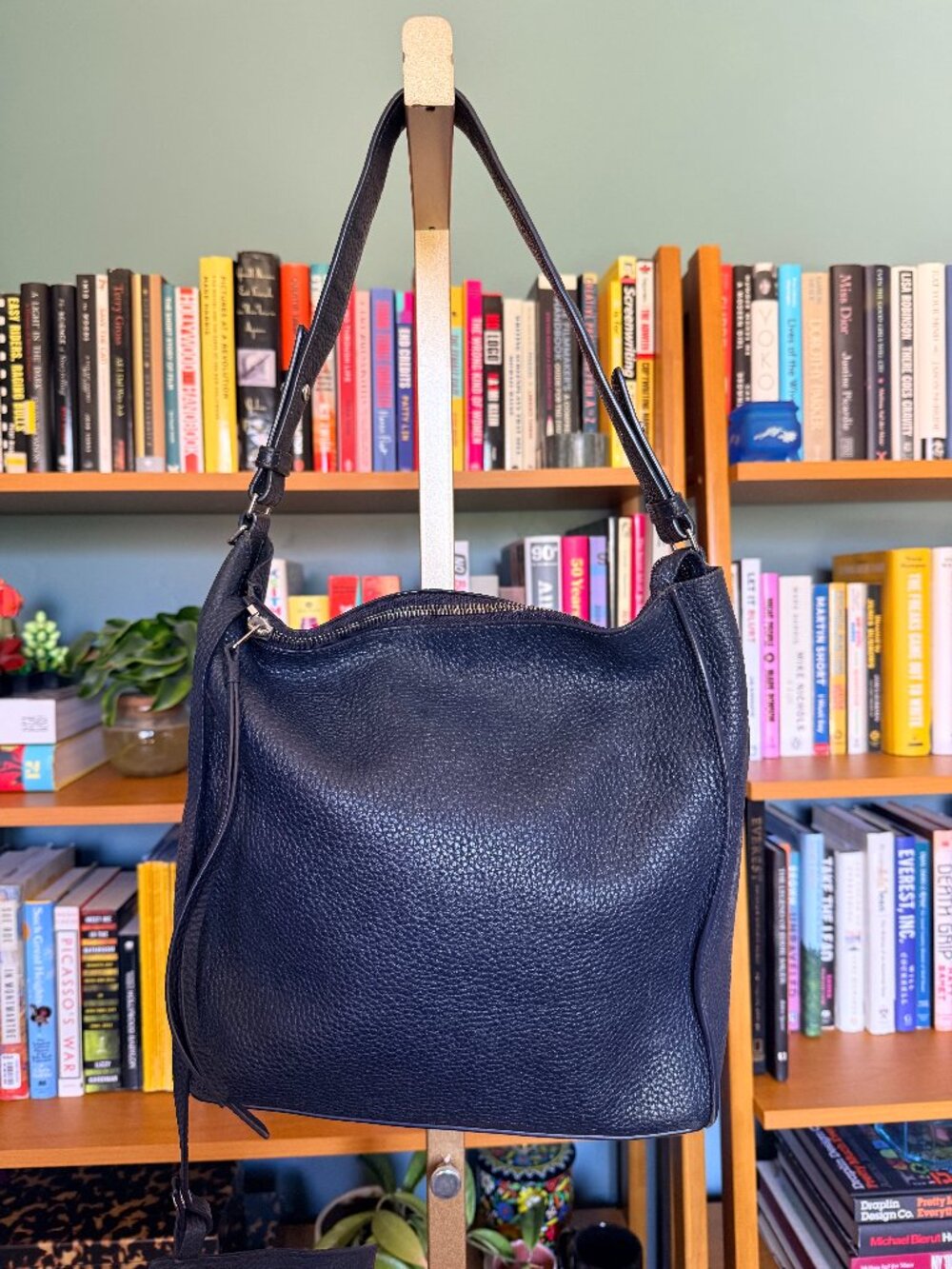All Saints Kita Pebbled Leather Hobo Shoulder Bag - NAVY